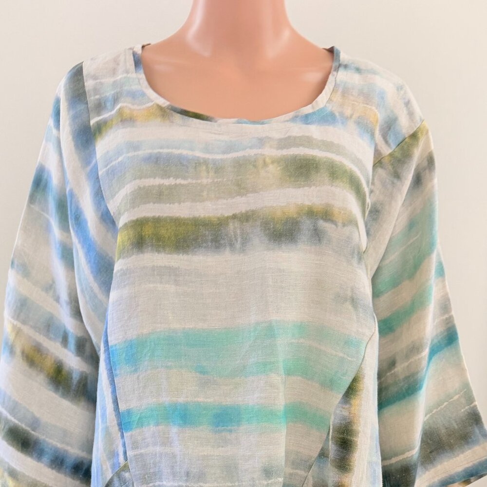 Transparente Black Label Linen Tunic Watercolor Lagenlook Coastal Boho Art
